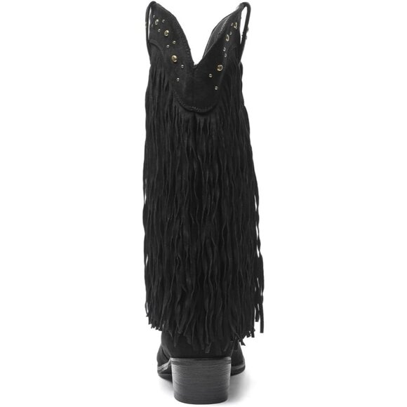 AMOJI Women Black Western Cowboy Boots Pointed Toe Mid Calf Cowgirl - Picture 3 of 8